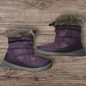 The North Face Nuptse Purple Insulated Winter Boots Fur Trim Size 6 Women's